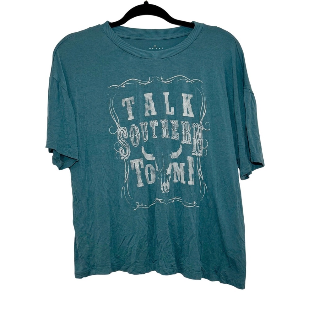 True Craft Women XL Talk Southern To Me Graphic‎ Tee Teal Blue Western T-Shirt